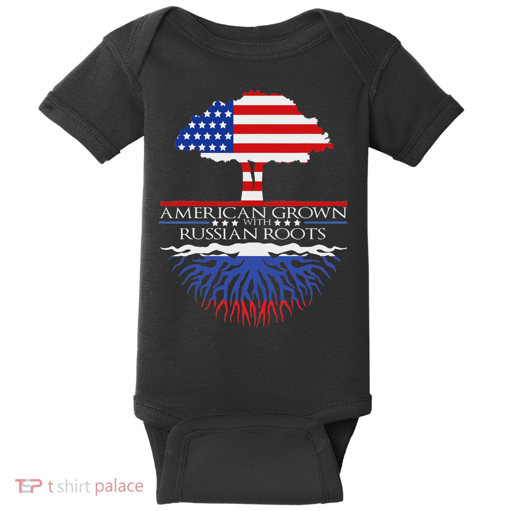 Russian Roots American Grown Tree Flag Usa Russia Gift Baby Bodysuit