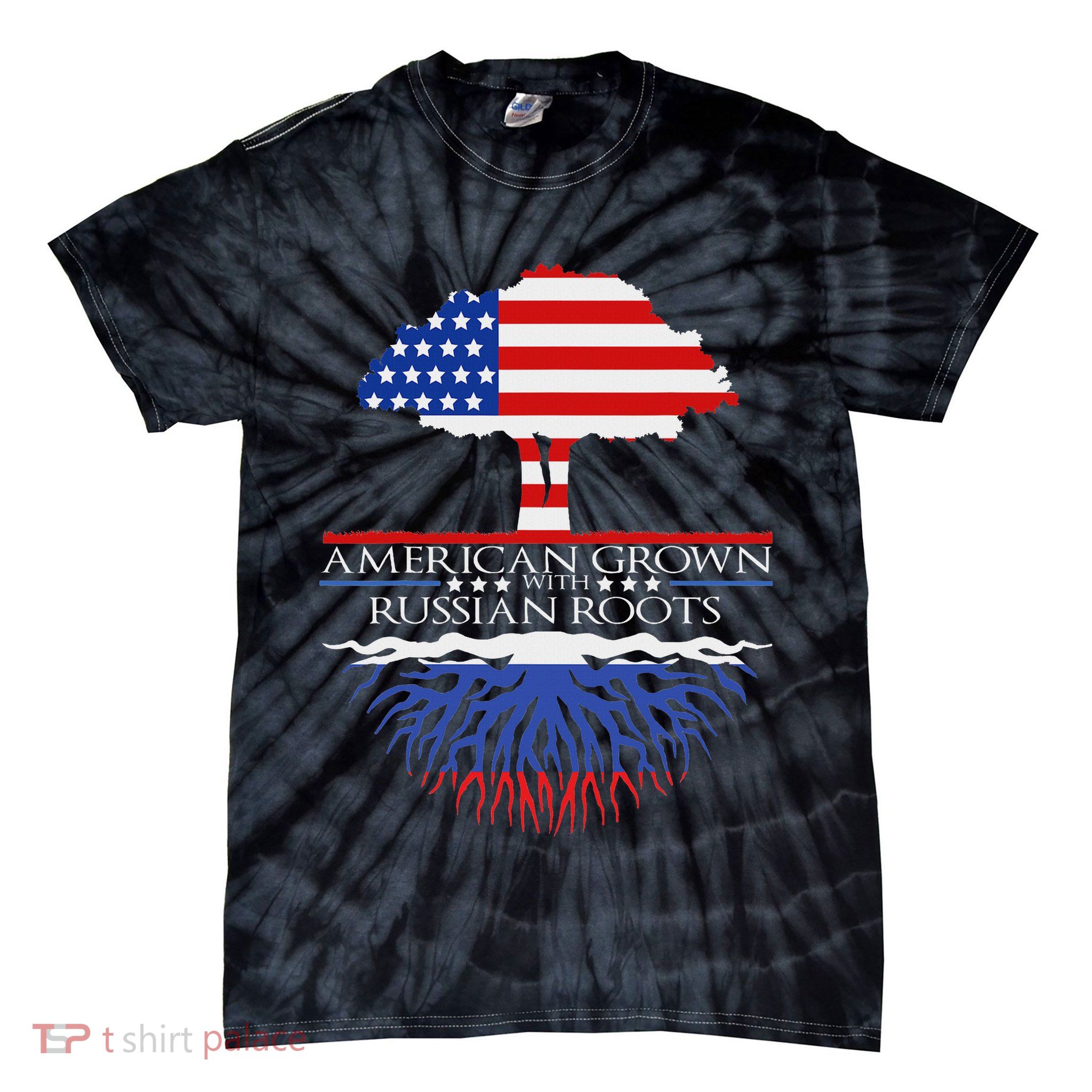 Russian Roots American Grown Tree Flag Usa Russia Gift Tie-Dye T-Shirt