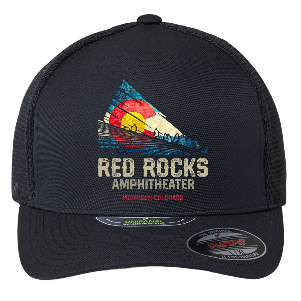Red Rocks Amphitheater Colorado C State Flag Flexfit Unipanel Trucker Cap