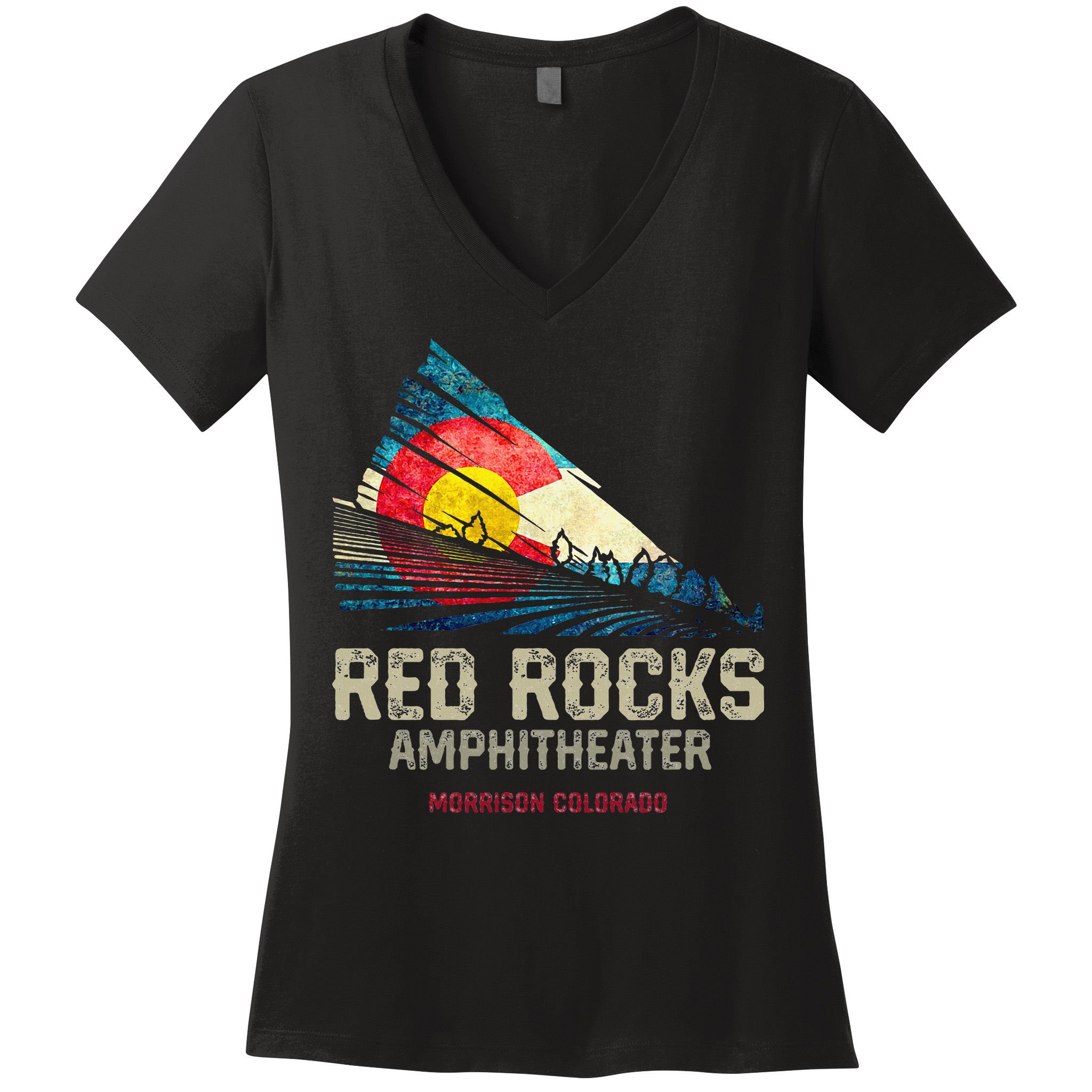 Red Rocks Amphitheater Colorado C State Flag Women's V-Neck T-Shirt