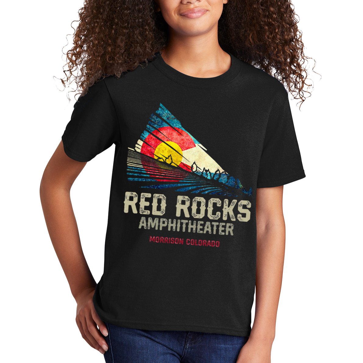 Red Rocks Amphitheater Colorado C State Flag Kids T-Shirt