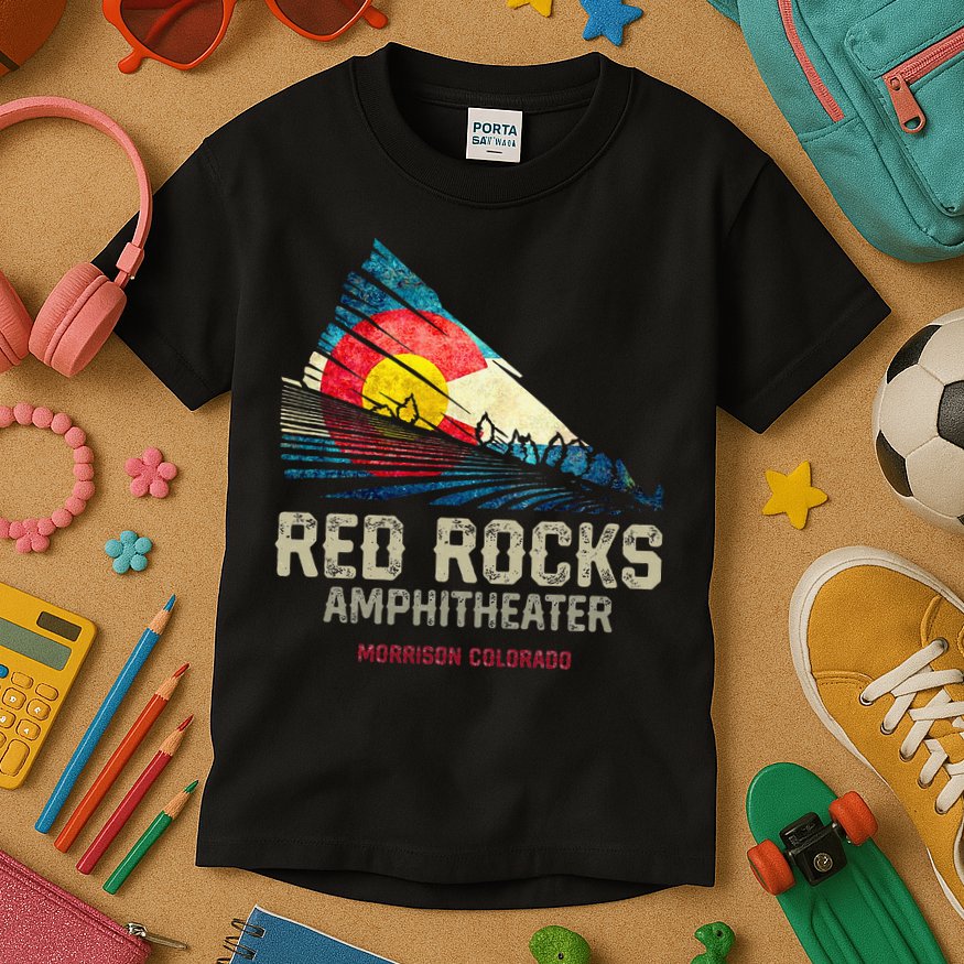 Red Rocks Amphitheater Colorado C State Flag Kids T-Shirt
