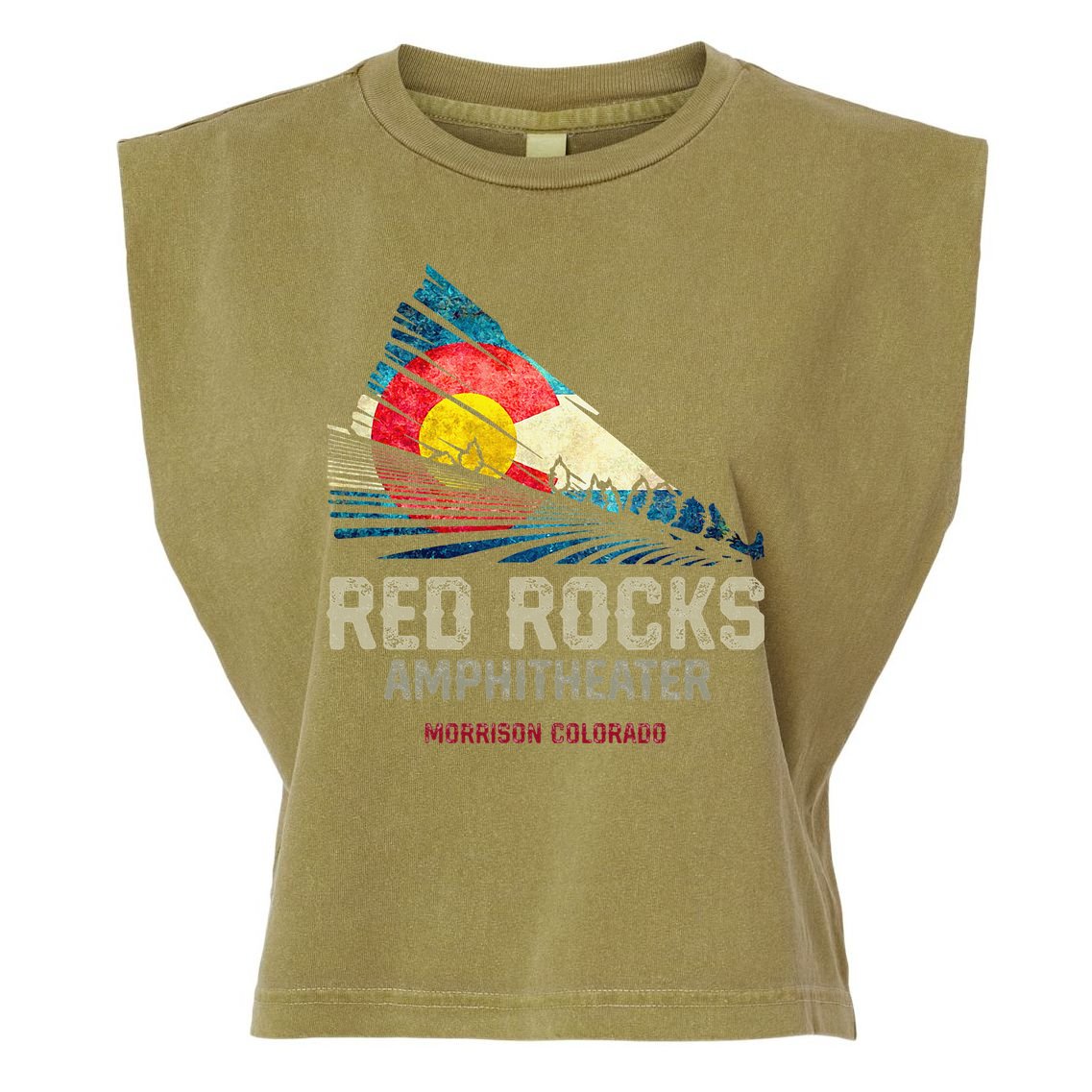 Red Rocks Amphitheater Colorado C State Flag Garment-Dyed Women's Muscle Tee