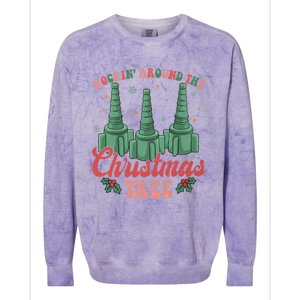 Retro Rockin Around The Christmas Tree Respiratory Therapist Gift Colorblast Crewneck Sweatshirt