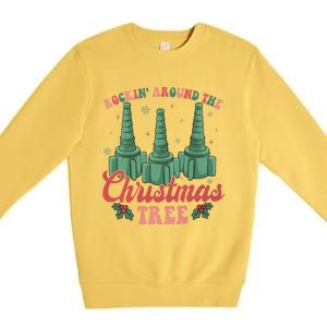 Retro Rockin Around The Christmas Tree Respiratory Therapist Gift Premium Crewneck Sweatshirt