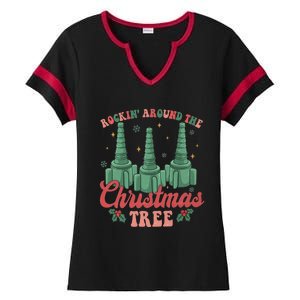 Retro Rockin Around The Christmas Tree Respiratory Therapist Gift Ladies Halftime Notch Neck Tee