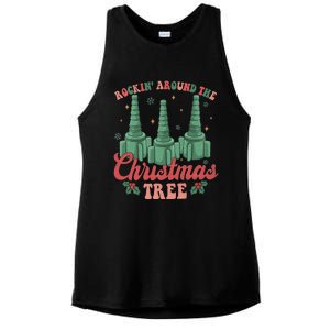 Retro Rockin Around The Christmas Tree Respiratory Therapist Gift Ladies PosiCharge Tri-Blend Wicking Tank