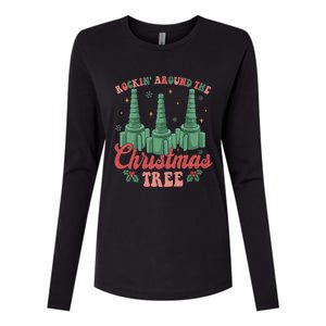 Retro Rockin Around The Christmas Tree Respiratory Therapist Gift Womens Cotton Relaxed Long Sleeve T-Shirt