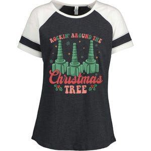 Retro Rockin Around The Christmas Tree Respiratory Therapist Gift Enza Ladies Jersey Colorblock Tee