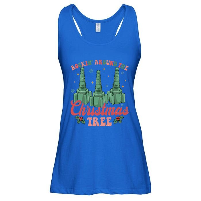 Retro Rockin Around The Christmas Tree Respiratory Therapist Gift Ladies Essential Flowy Tank