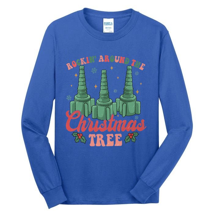 Retro Rockin Around The Christmas Tree Respiratory Therapist Gift Tall Long Sleeve T-Shirt