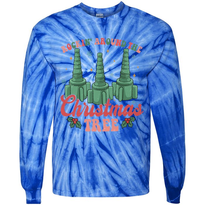 Retro Rockin Around The Christmas Tree Respiratory Therapist Gift Tie-Dye Long Sleeve Shirt