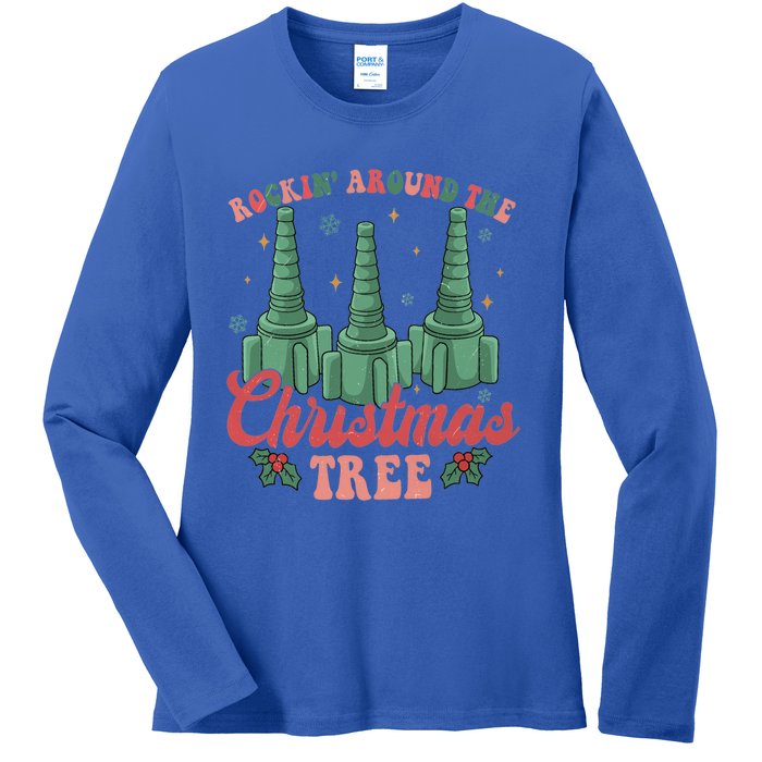 Retro Rockin Around The Christmas Tree Respiratory Therapist Gift Ladies Long Sleeve Shirt