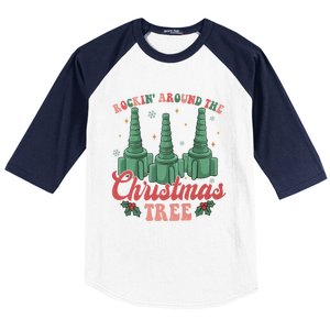 Retro Rockin Around The Christmas Tree Respiratory Therapist Gift Baseball Sleeve Shirt