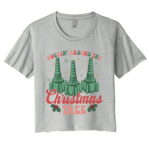 Retro Rockin Around The Christmas Tree Respiratory Therapist Gift Women's Crop Top Tee