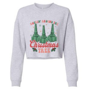 Retro Rockin Around The Christmas Tree Respiratory Therapist Gift Cropped Pullover Crew