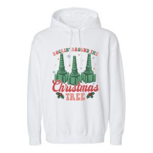 Retro Rockin Around The Christmas Tree Respiratory Therapist Gift Garment-Dyed Fleece Hoodie