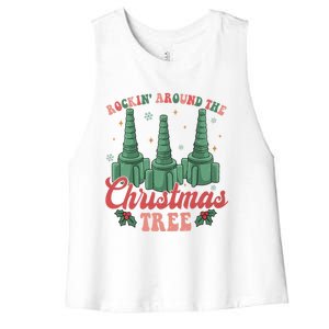 Retro Rockin Around The Christmas Tree Respiratory Therapist Gift Women's Racerback Cropped Tank