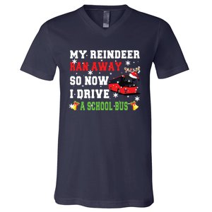 Reindeer Ran Away Now I Drive A School Bus Xmas Santa Driver V-Neck T-Shirt