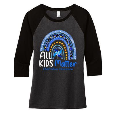 Retro Rainbow All Matter Pinwheel Child Abuse Awareness Women's Tri-Blend 3/4-Sleeve Raglan Shirt