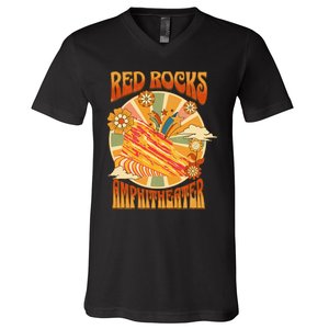 Red Rocks Amphitheater Colorado Hippie Poster V-Neck T-Shirt