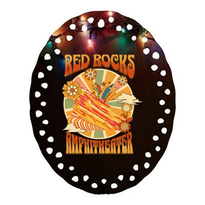 Red Rocks Amphitheater Colorado Hippie Poster Ceramic Oval Ornament