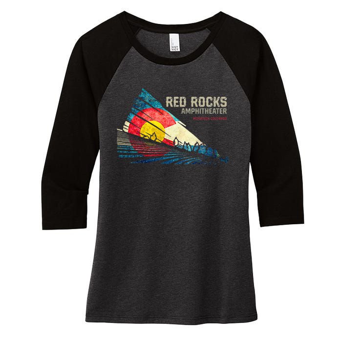 Red Rocks Amphitheater Colorado C State Flag Women's Tri-Blend 3/4-Sleeve Raglan Shirt