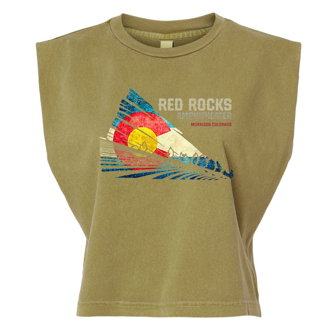 Red Rocks Amphitheater Colorado C State Flag Garment-Dyed Women's Muscle Tee