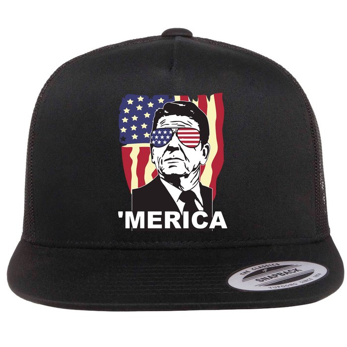Ronald Reagan America Meriited Sta Flag Funny Unsates Hoodie Flatbill Hat