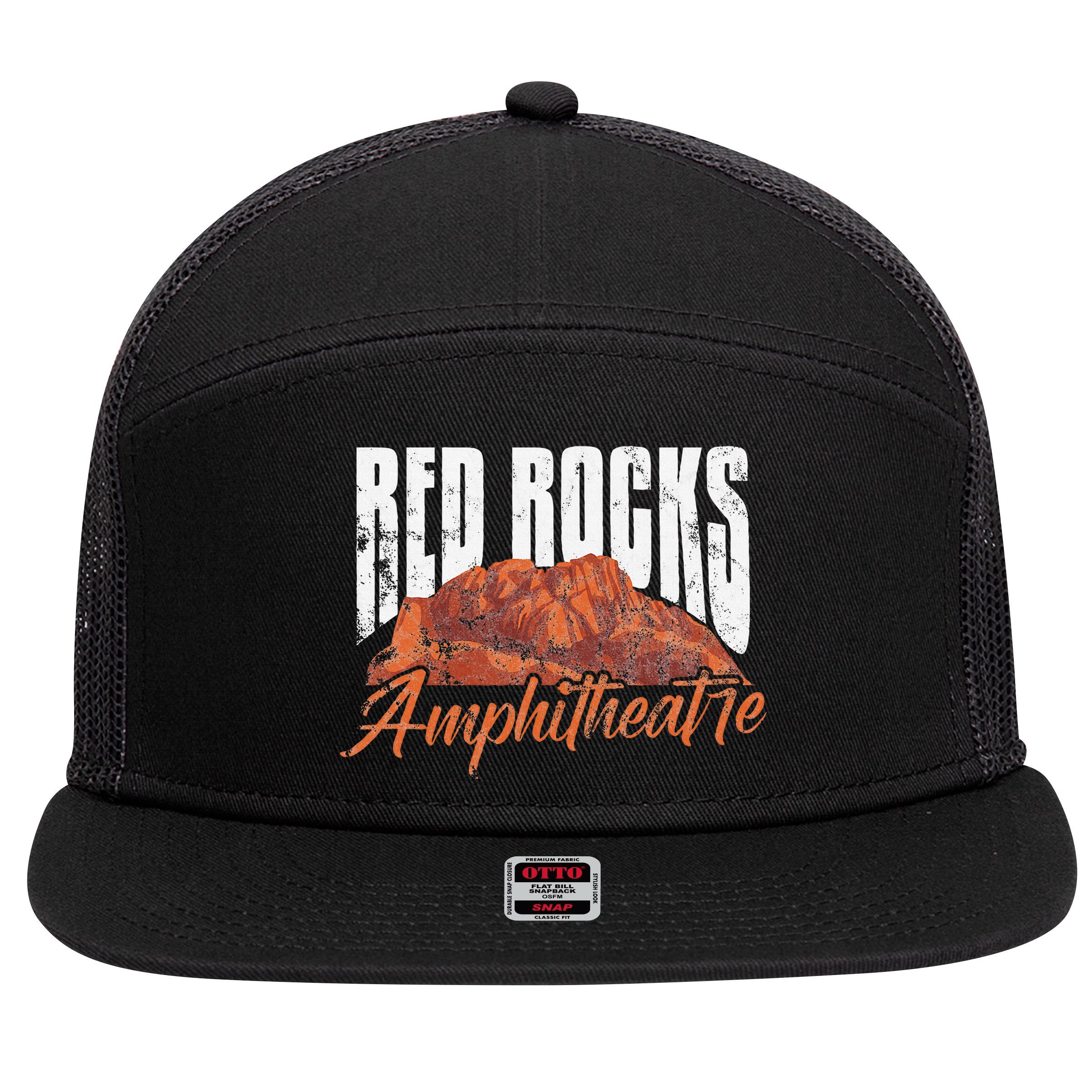 Red Rocks Amphitheatre Morrison Colorado Concerts Distressed 7 Panel Mesh Trucker Snapback Hat