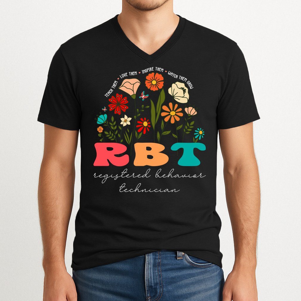 retro rbt applied behavior analysis wildflowers aba therapy gift V-Neck T-Shirt