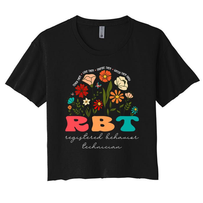 retro rbt applied behavior analysis wildflowers aba therapy gift Women's Crop Top Tee