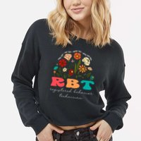 retro rbt applied behavior analysis wildflowers aba therapy gift Cropped Pullover Crew