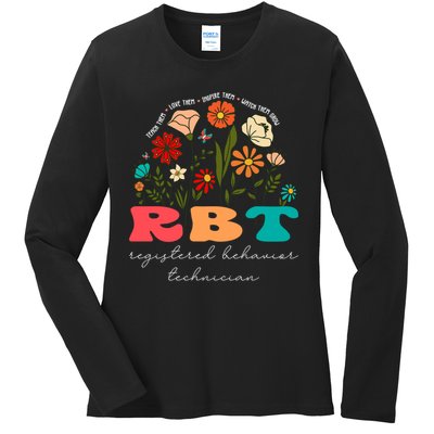 retro rbt applied behavior analysis wildflowers aba therapy gift Ladies Long Sleeve Shirt