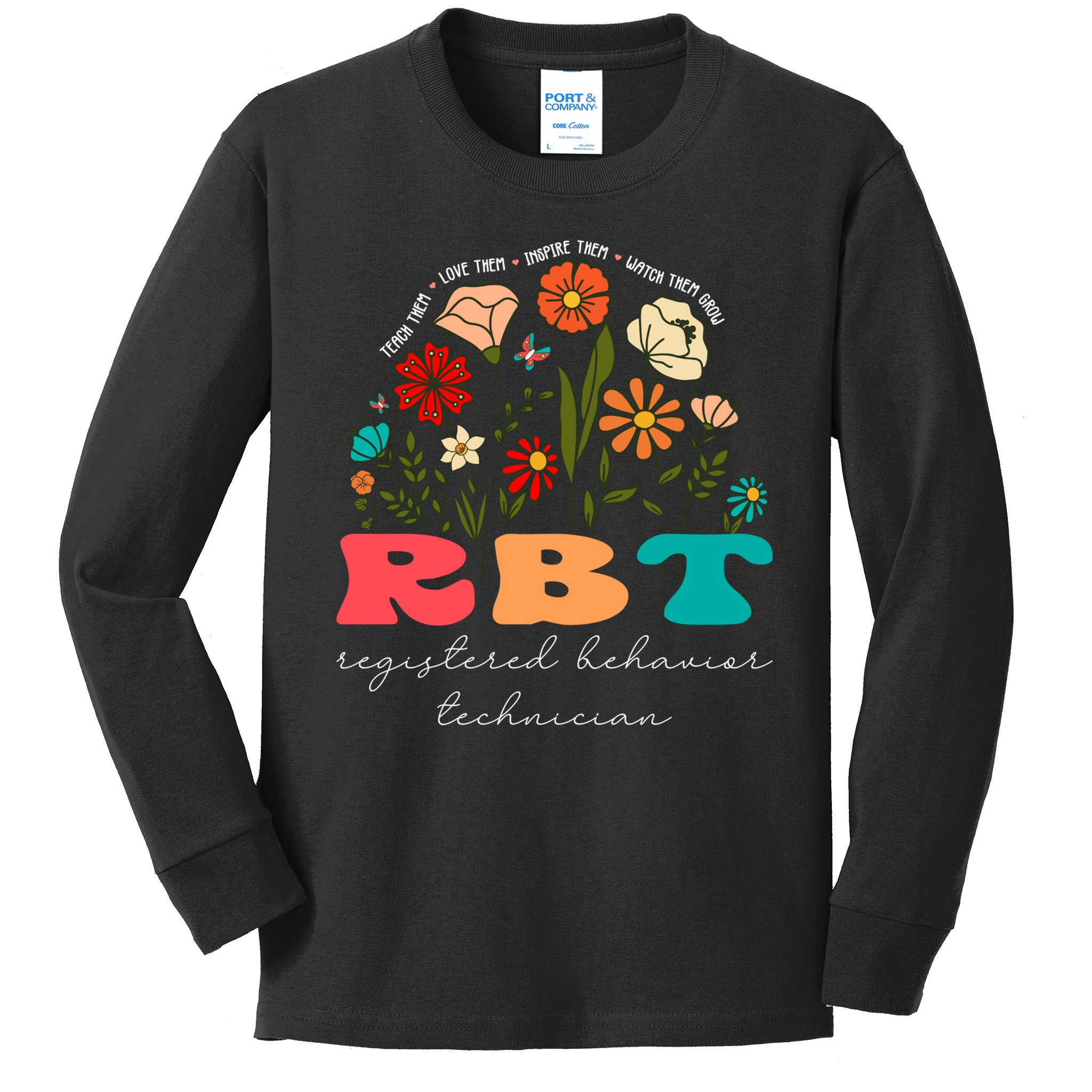 retro rbt applied behavior analysis wildflowers aba therapy gift Kids Long Sleeve Shirt