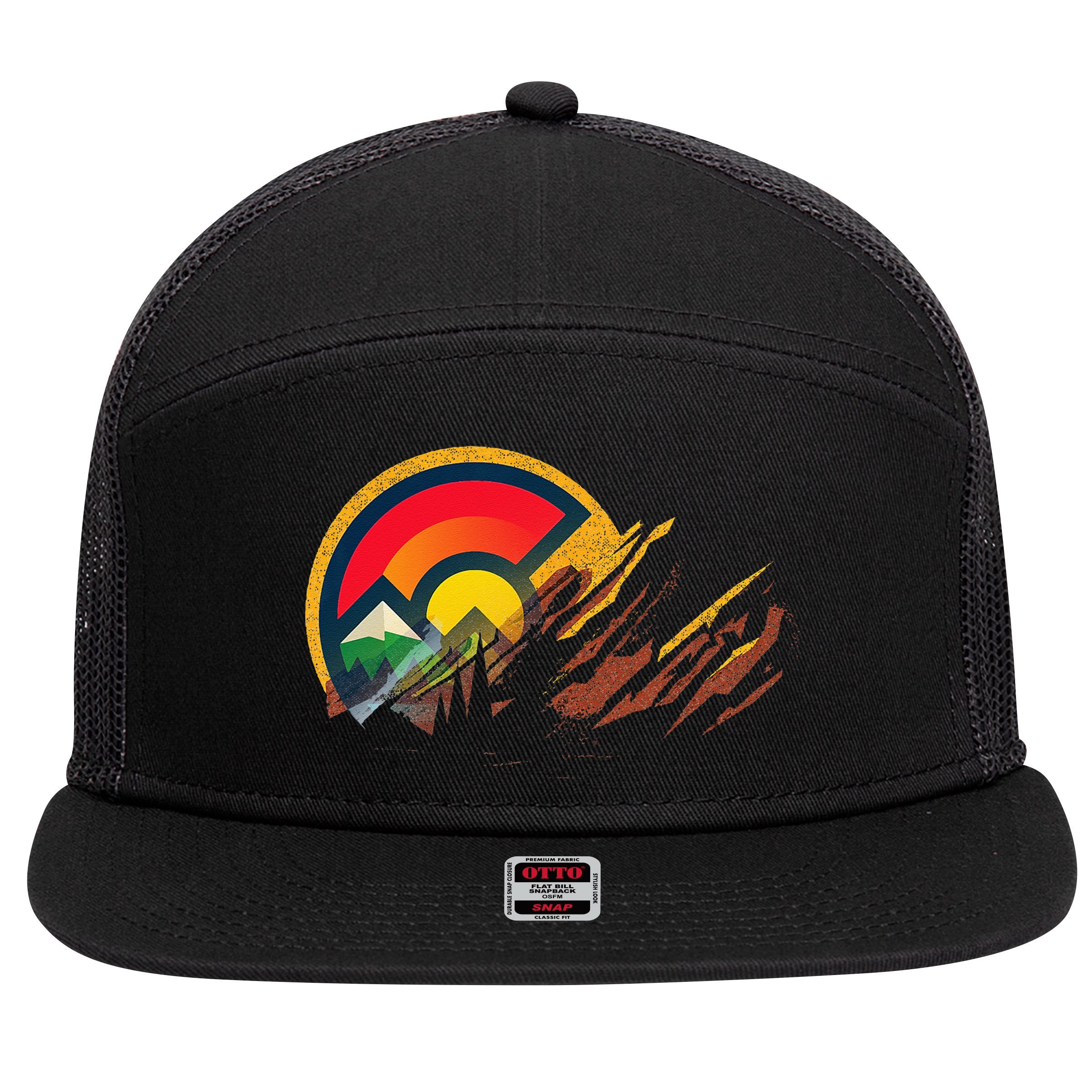 Red Rocks Amphitheater Colorado State Flag 7 Panel Mesh Trucker Snapback Hat
