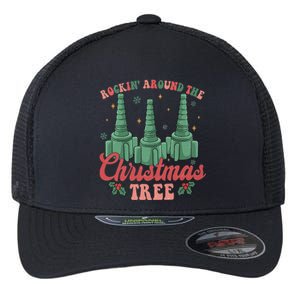 Retro Rockin Around The Christmas Tree Respiratory Therapist Meaningful Gift Flexfit Unipanel Trucker Cap