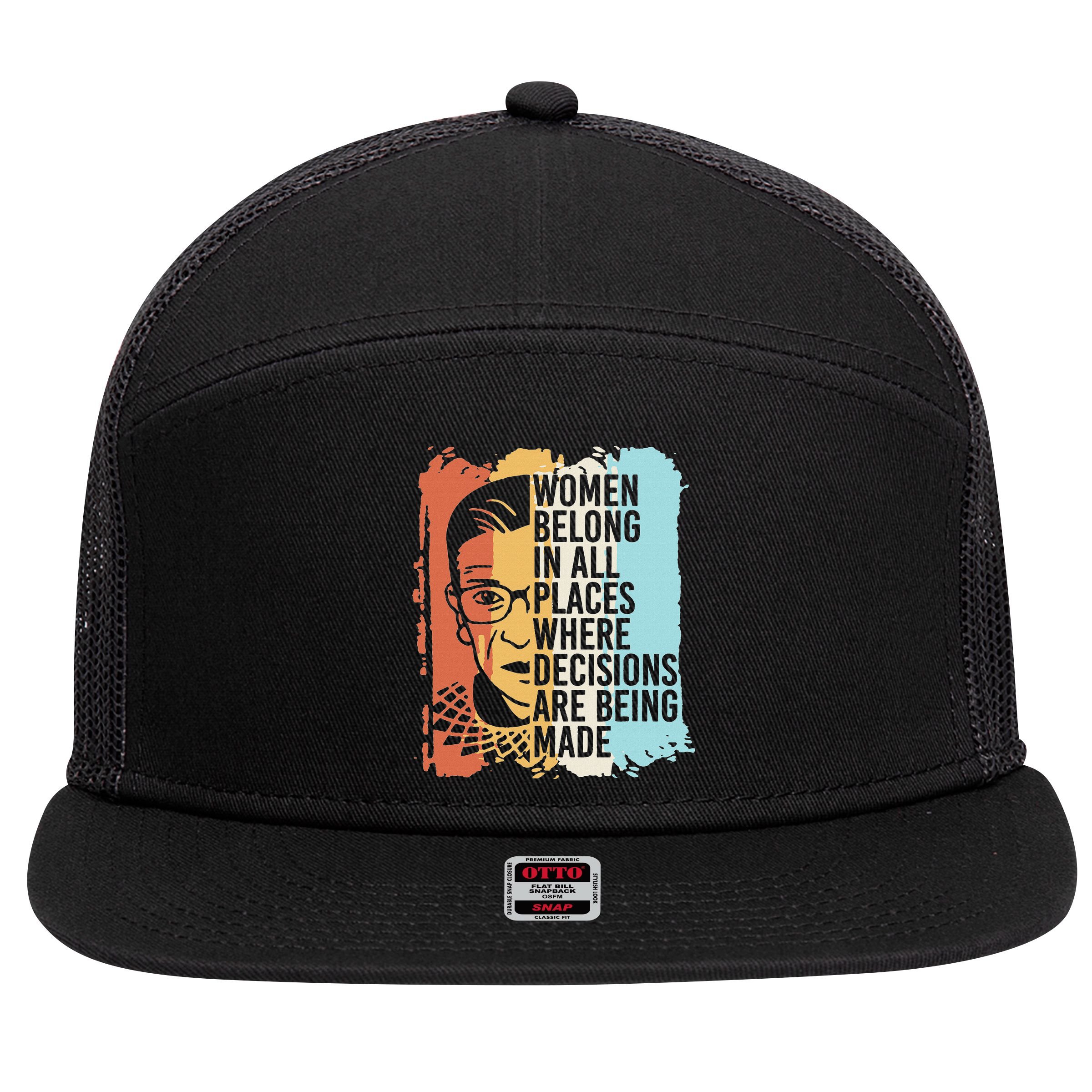 Rbg Ruth Bader Ginsburg Feminist Political Gift 7 Panel Mesh Trucker Snapback Hat