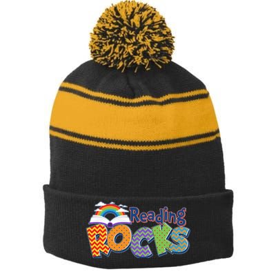 Reading Rocks Book Lover Reading Fan Stripe Pom Pom Beanie