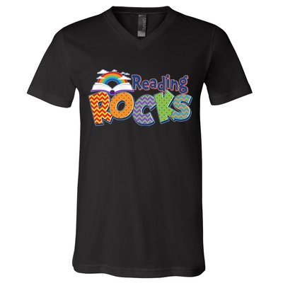 Reading Rocks Book Lover Reading Fan V-Neck T-Shirt