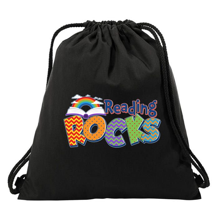 Reading Rocks Book Lover Reading Fan Drawstring Bag