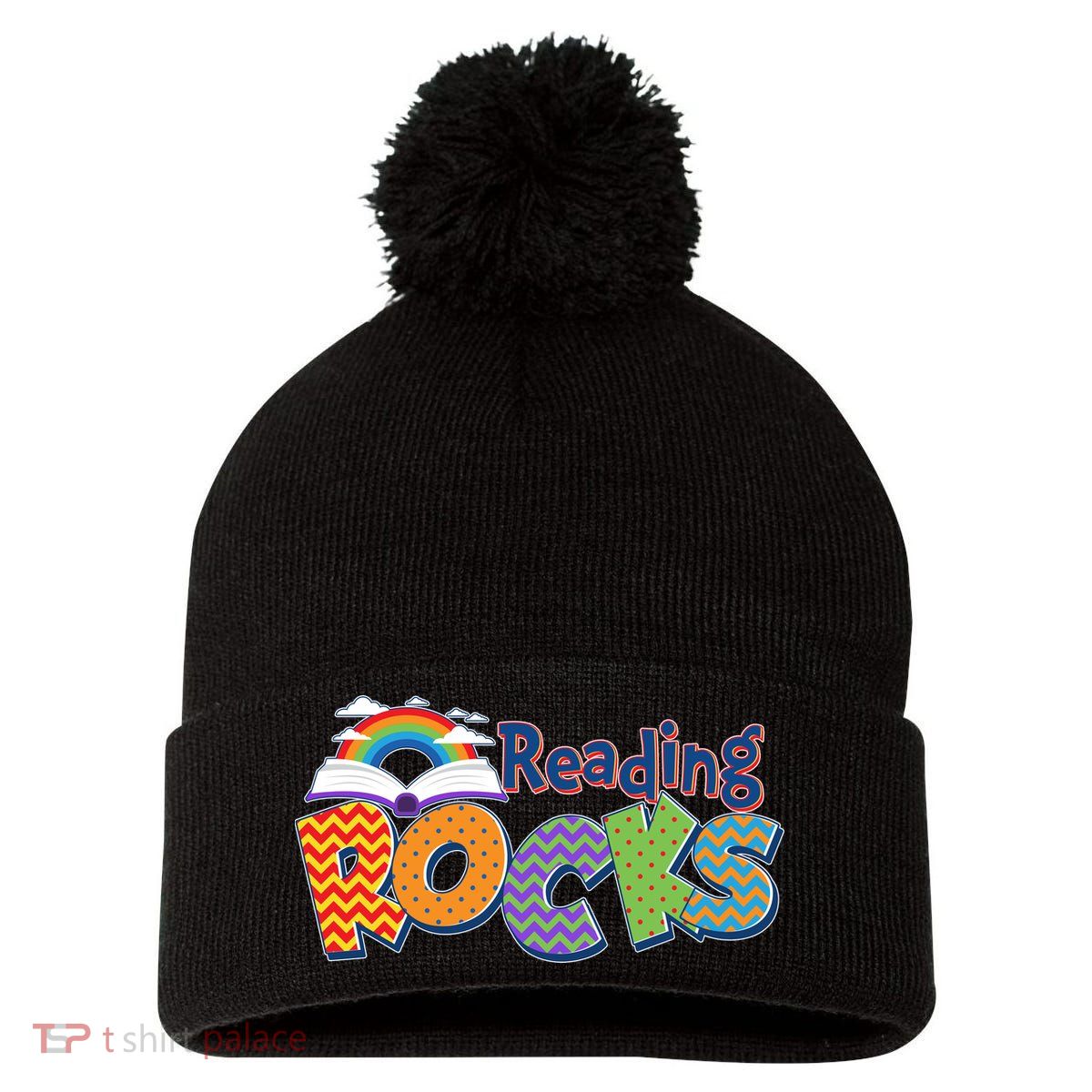 Reading Rocks Book Lover Reading Fan Pom Pom 12in Knit Beanie