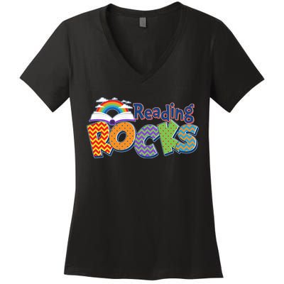 Reading Rocks Book Lover Reading Fan Women's V-Neck T-Shirt