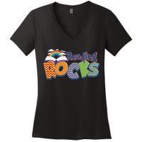Reading Rocks Book Lover Reading Fan Women's V-Neck T-Shirt