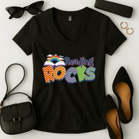 Reading Rocks Book Lover Reading Fan Women's V-Neck T-Shirt