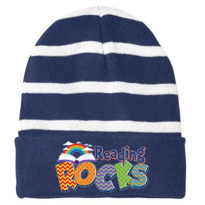 Reading Rocks Book Lover Reading Fan Striped Beanie with Solid Band