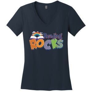 Reading Rocks Book Lover Reading Fan Women's V-Neck T-Shirt