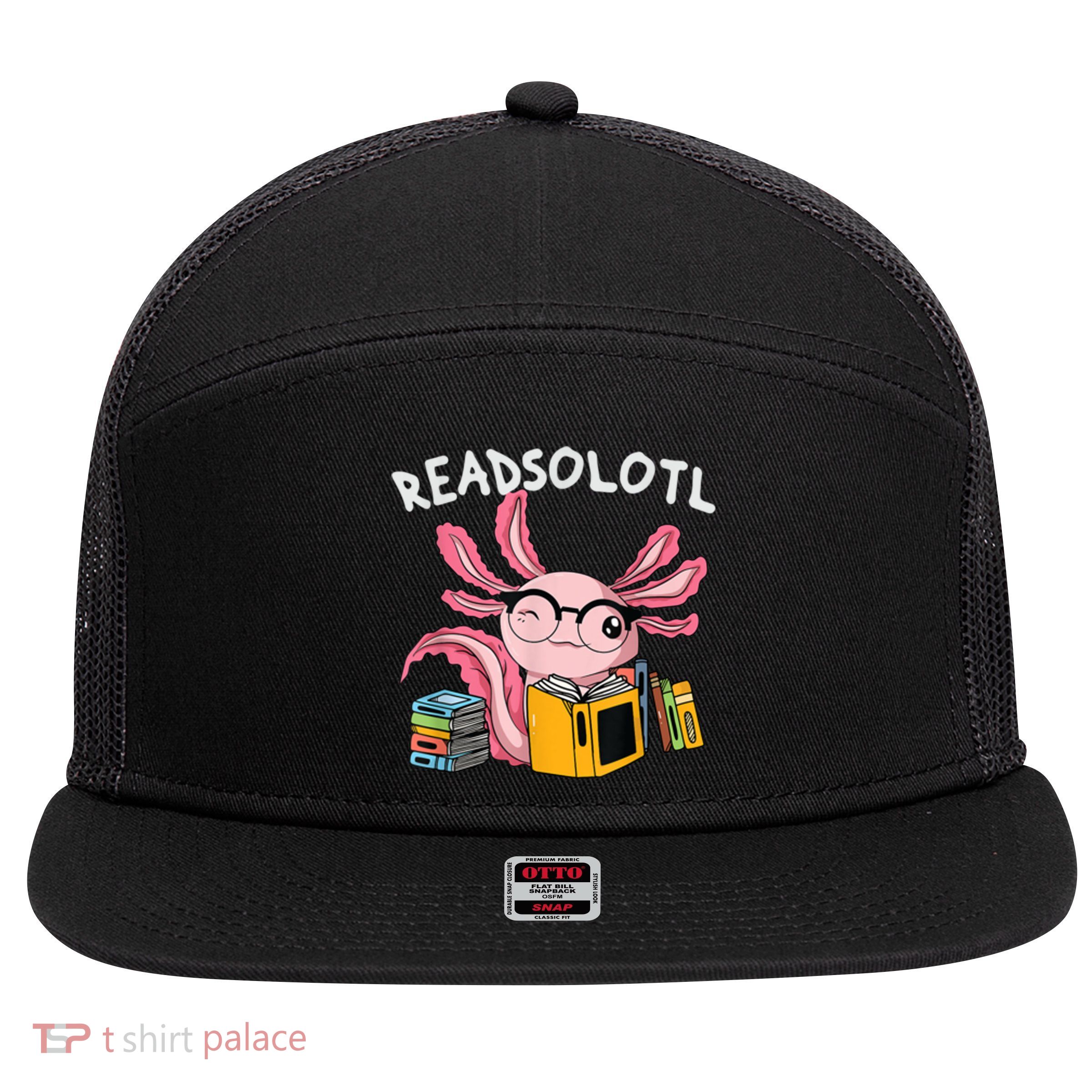 Readsolotl Read Books Lover Axolotl 7 Panel Mesh Trucker Snapback Hat