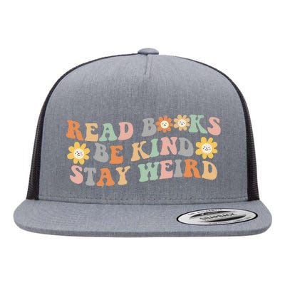 Retro Read Books Be Kind Stay Weird Funny Book Lover Reading Flat Bill Trucker Hat