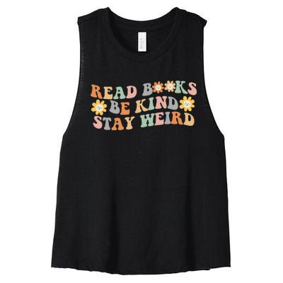 Retro Read Books Be Kind Stay Weird Funny Book Lover Reading Women's Racerback Cropped Tank